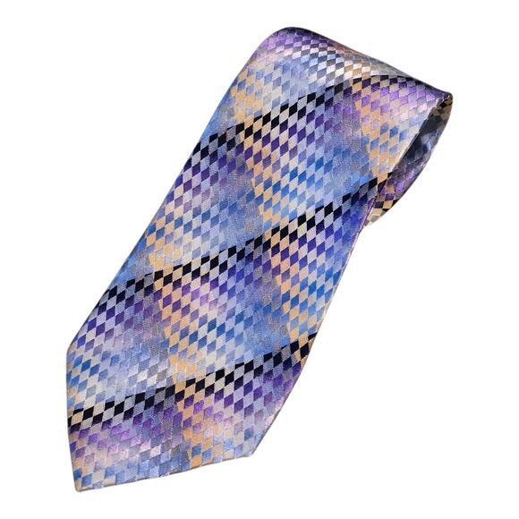 Kenneth Cole New York 100% Silk Mens Necktie 59" x 3.75" Harlequin Pattern - Picture 1 of 5